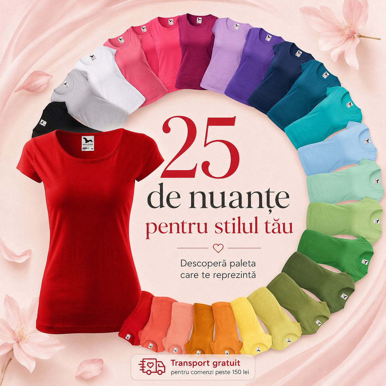 Tricou damă cambrat din bumbac 100% cu m&acirc;neci scurte și decolteu rotund